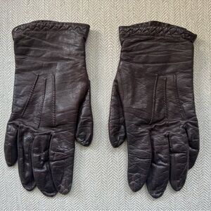 Women’s Vintage Leather Gloves Dark Brown Wool Lining Size Small